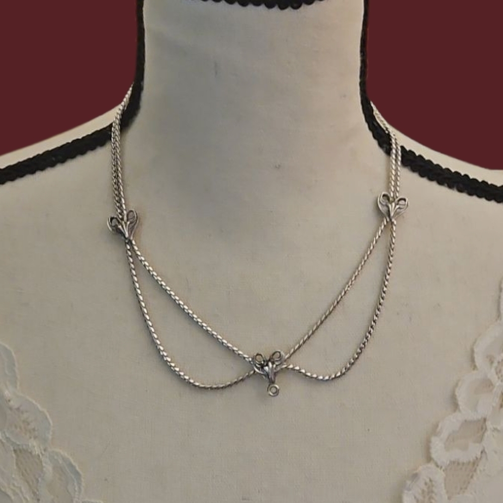 Vtg Whiting & Davis Silvertone Hearts Festoon Necklace